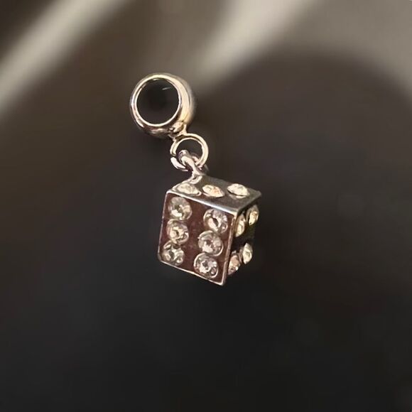 Silver Rhinestone Dice Charm - Picture 2 of 2